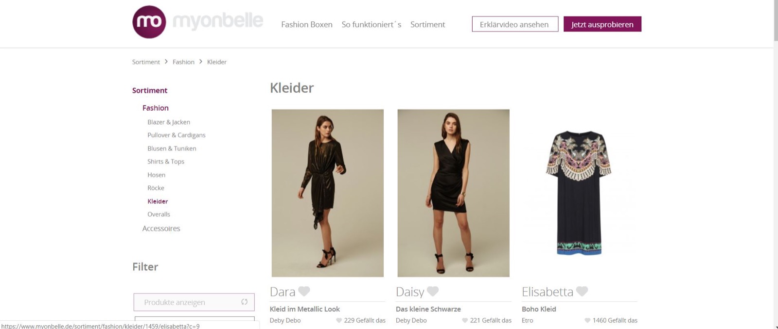 Renting designer fashion at Myonbelle.de